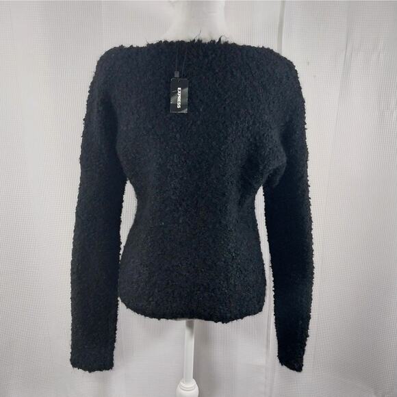 NWT! EXPRESS! FLUFFY SOFT BLACK MOHAIR, WOOL+ SCOOP NECK PULLOVER SWEATER! SZ M - Picture 5 of 11